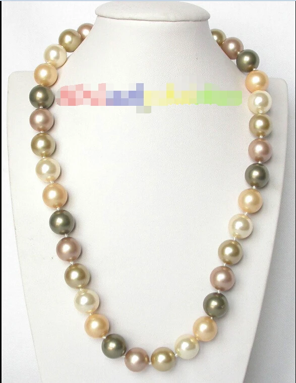 

FREE SHIPPING>>>@ Multicolor round golden champagne green south sea shell pearls necklace J8143^^^@^Noble style Natural Fine jew