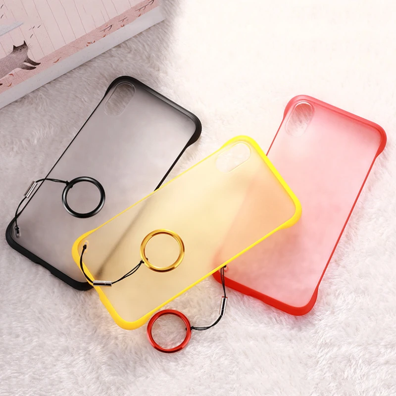 

Slim Clear Matte Case For iphone 6 6S 7 8 Plus+X Xs Max XR Anti-Fingerprints Hard PC Back Soft TPU With Metal Finger Ring Rope