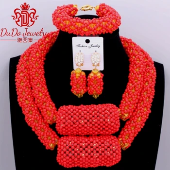

Romantic Dubai Red Big Balls Jewelry Sets African Nigerian Wedding Jewelry Sets 2017 Fashion Balls Necklace Set For Women Party