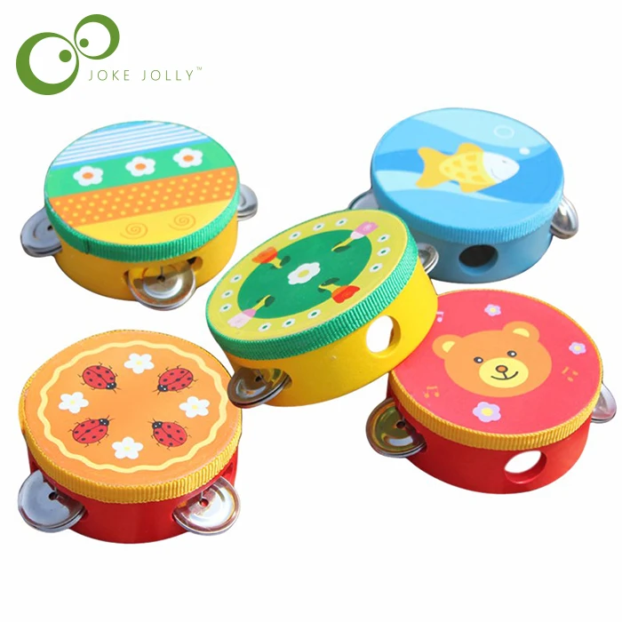 Baby Kids Wooden Musical Toys Drum Rattles Toy Tambourine Educational
