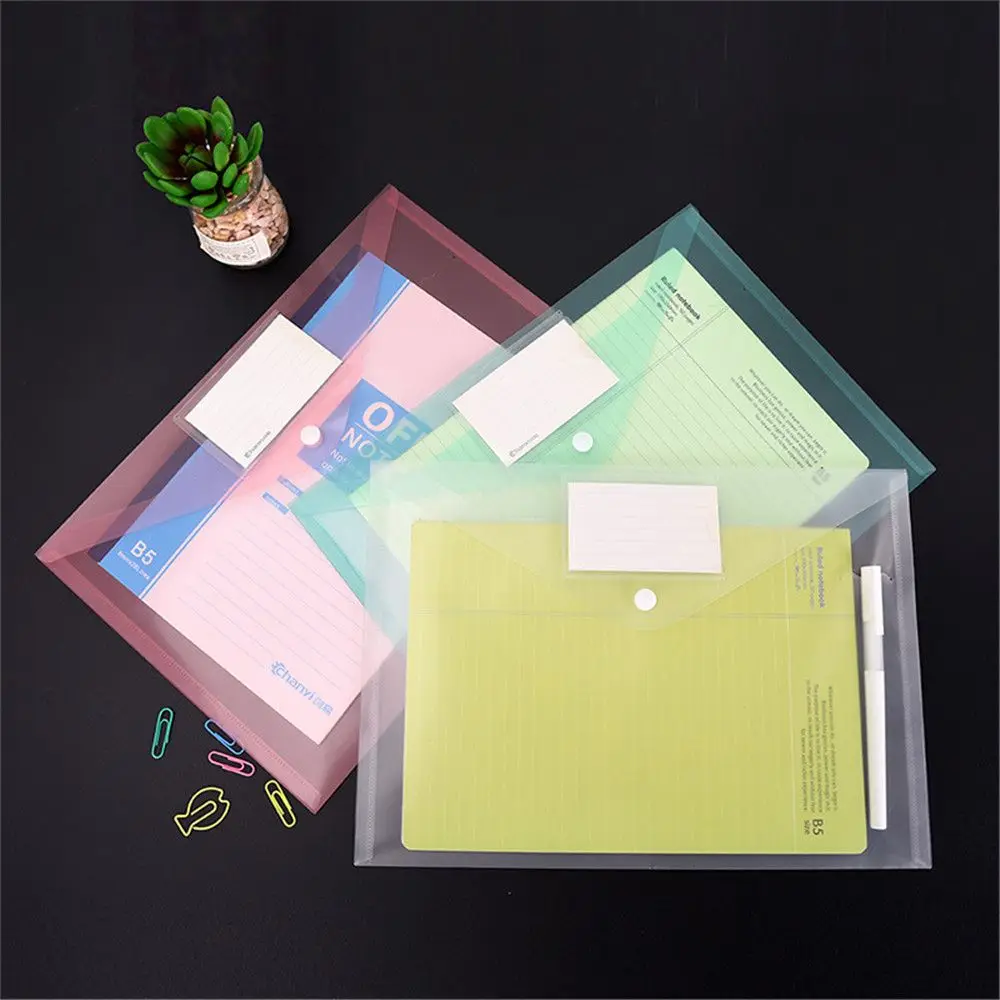 2 шт. прозрачный красочные A4 файл пуговица для сумок закрытия папки сумка офис папка для документов большой Ёмкость документ мешок хранения