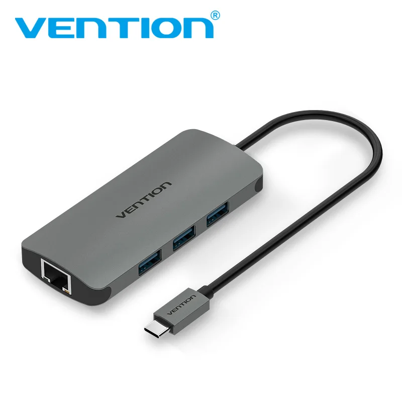 Vention USB C Ethernet адаптер usb-хаб 3 порта конвертер Тип C 3,0 USB к RJ45 Lan сетевая карта для Macbook USB Ethernet переключатель