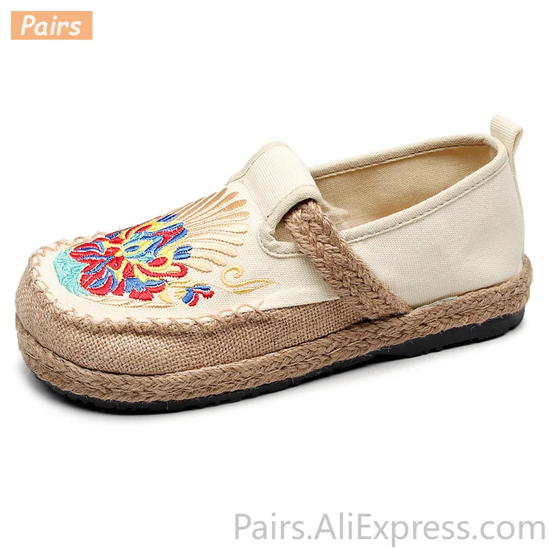 

Chuanju Mask Embroidered Women Linen Loafers Espadrilles Ladies Handmade Work Shoes Woman Comfortable Platform Sneakers