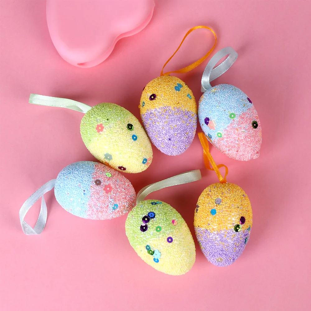 6pcs/lot Artificial Hand Painted Foam Easter Eggs Ornaments Hanging