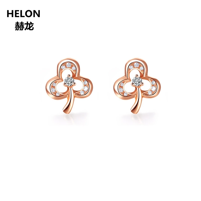 

Solid 14k Rose Gold Natural Diamonds Women Stud Earrings Cut Romantic Fine Jewelry Engagement Wedding Earrings