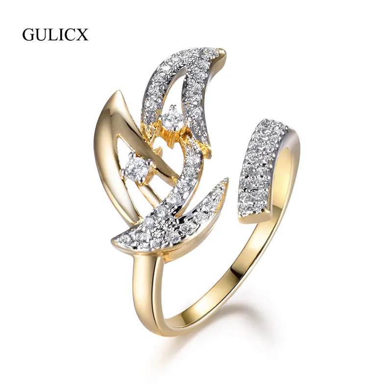 

GULICX Geometric Design Women Party Adjustable Rings Paved AAA Cubic Zirconia Gold Color Wedding Engagement Ring Jewelry GLR698