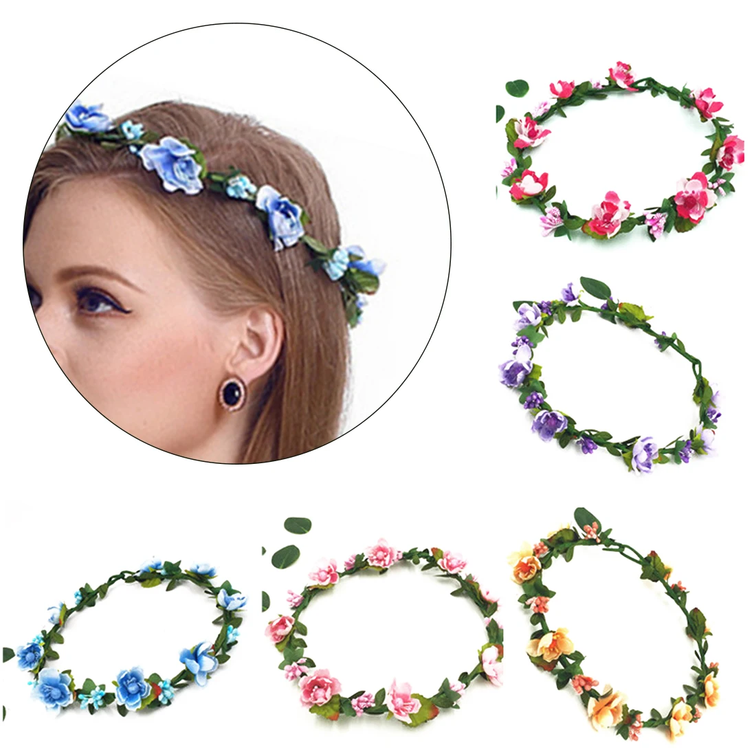 

1Pcs Flower Crown Bride Artificial Plastic Flower Head Wreath For Hair Floral Headband diademas Wedding wreat Hair Accessories