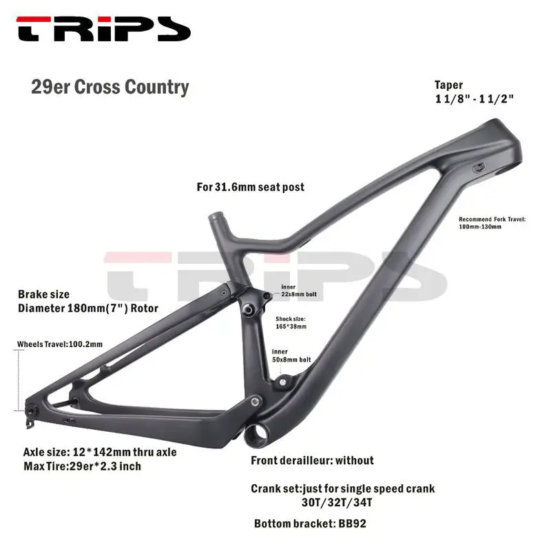 Cheap TRIPS 2018 New design 29er full suspension carbon frame BB92 carbon mtb frame 29 mountain bike carbon frame 142*12mm thru axle 2 Cheap TRIPS 2018 New design 29er full suspension carbon frame BB92 carbon mtb frame 29 mountain bike carbon frame 142*12mm thru axle 2