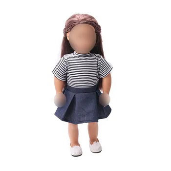 

18 inch Girls doll dress Striped T-shirt + denim skirt American new born clothes Baby toys fit 43 cm baby accessories c34