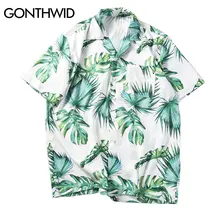 GONTHWID пляжные рубашки с принтом пальмы мужские повседневные Летние Гавайские Алоха Необычные Вечерние рубашки для отдыха рубашки в стиле хип-хоп Уличная одежда