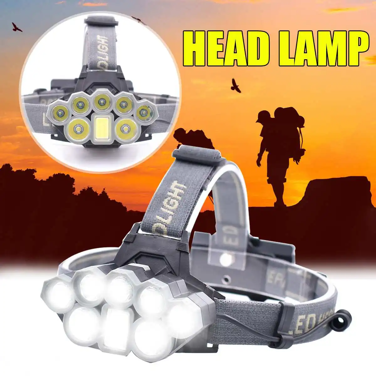 Best 8LED Zoom 1900LM 20W Headlamps 18650 Lithium Battery Rechargeable T6 Flashlight Torch Head Light Waterproof Outdoor Head Lantern