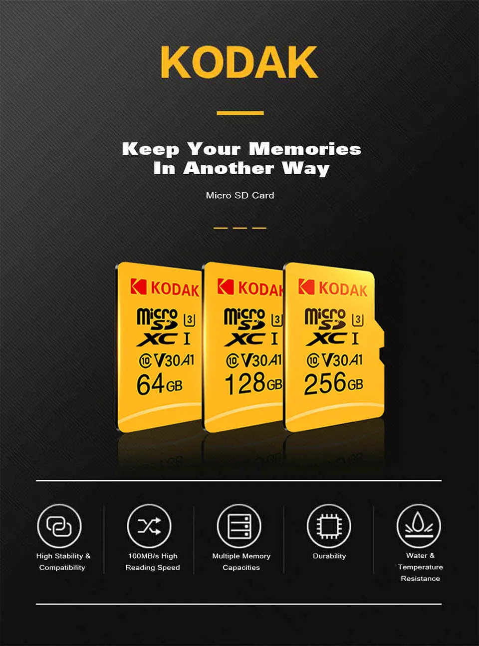 Kodak карты памяти 256 GB 128 GB 64 GB U3 32 GB Micro sd Card Class10 UHS-1 флэш-карты памяти Microsd TF/sd карты s для планшета 512 gb