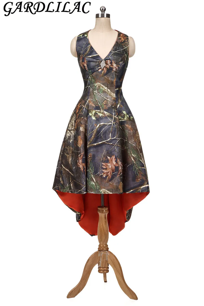 Gardlilac Hi-Low шифоновое платье для выпускного с v-образным вырезом камуфляжное платье для вечерней вечеринки короткий рукав, деловое вечерние платья - Цвет: as picture