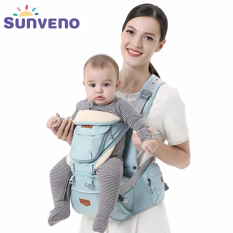 SUNVENO Ergonomic Baby Carrier Infant Baby Hipseat Carrier Front Facing Ergonomic Kangaroo Baby Wrap Sling for Baby Travel 0-36M