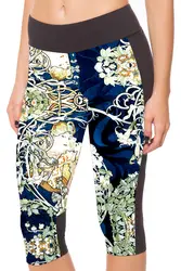 2017 нанди стихи модные женские туфли Фитнес боковой карман Капри Брюки для девочек Тонкий Леггинсы для женщин Цветочный принт Тощий дышащий