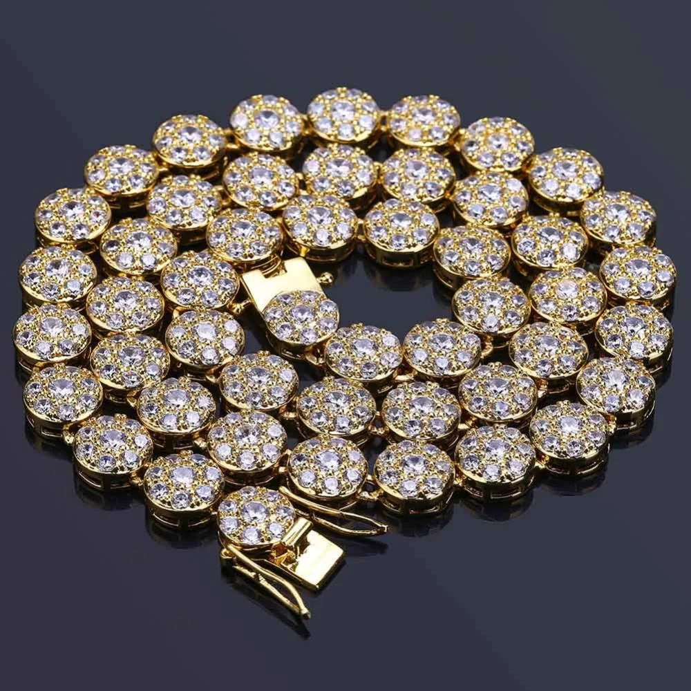 

Hip Hop Bling Iced Out Round Coffee Beans Necklace Gold Color 1 Row CZ Stone Tennis Chain Chokers Necklaces for Men Jewelry