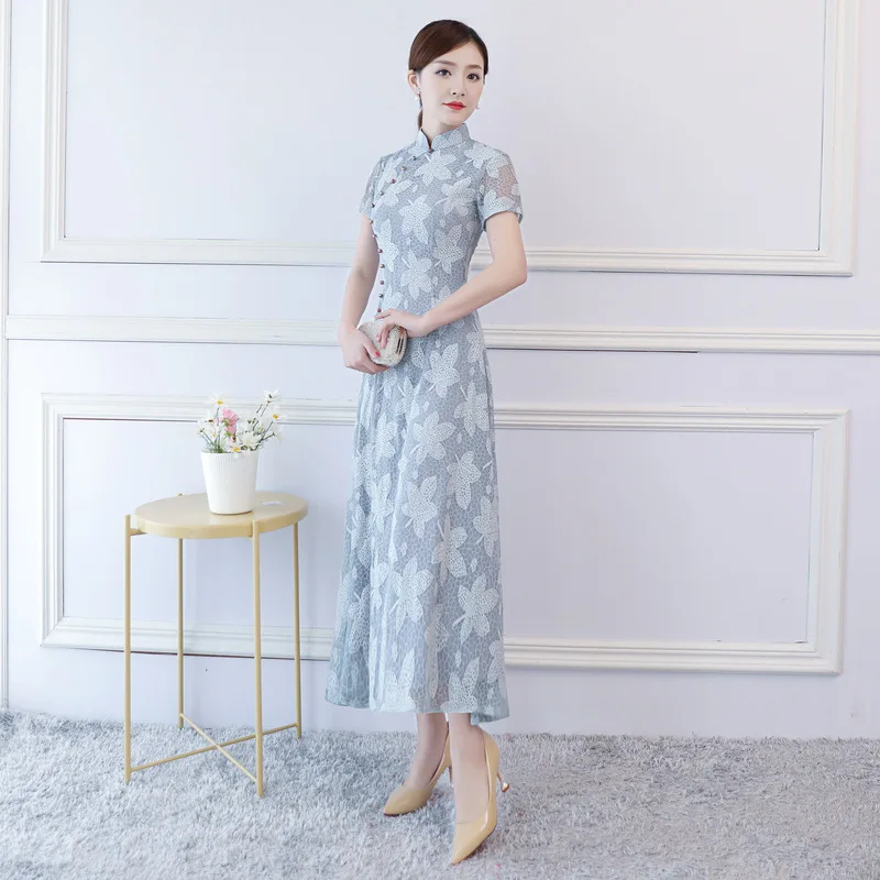 Летнее розовое платье "аодай" китайское платье Cheongsam Вьетнам традиционной одежды Aodai изящные платье с воротником-стойкой Тонкий кружевное платье Ципао