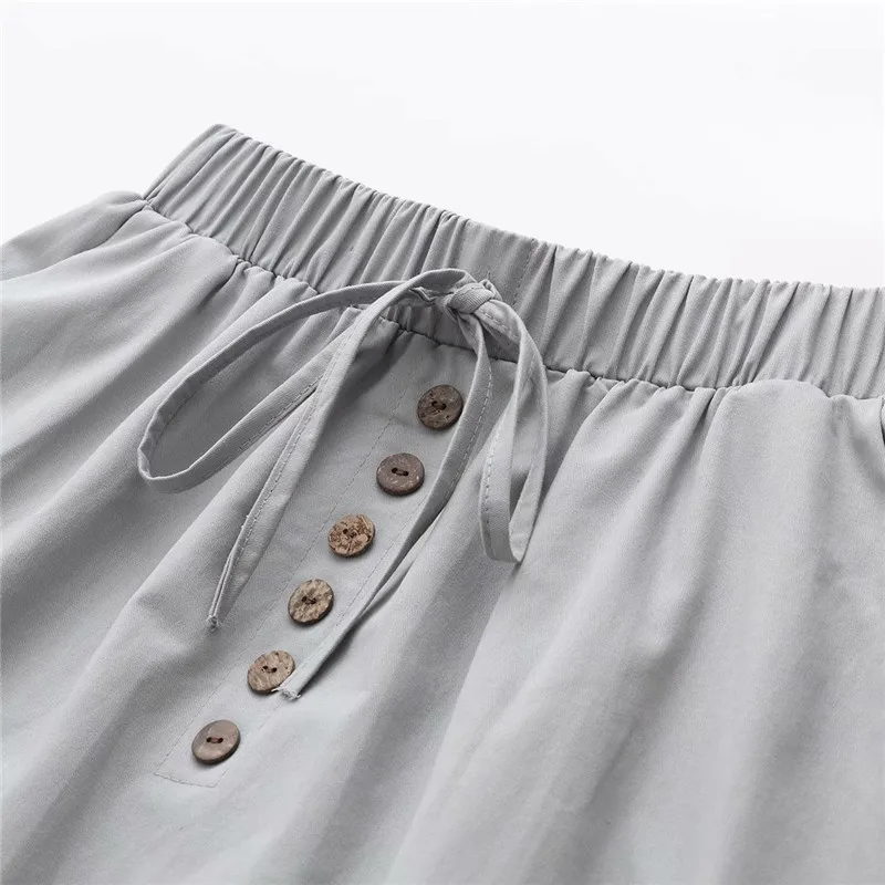 Gladiolus Harajuku Skirts Womens High Waist Button Pockets Tunic Gray Black Pink Midi Women Summer Skirt Faldas mujer moda 2019 (20)
