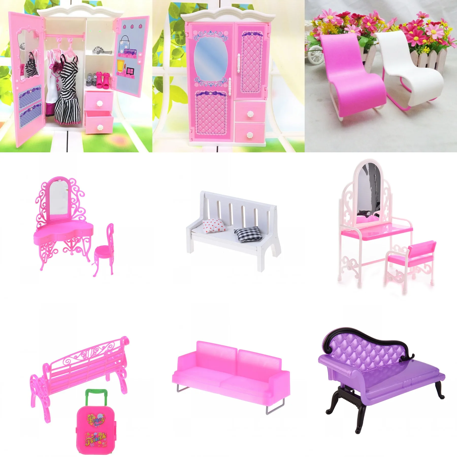 Пластиковая спальня макияж стол диван стул шкаф для гостиной кукольный домик аксессуары кукольный домик мебель для кукол