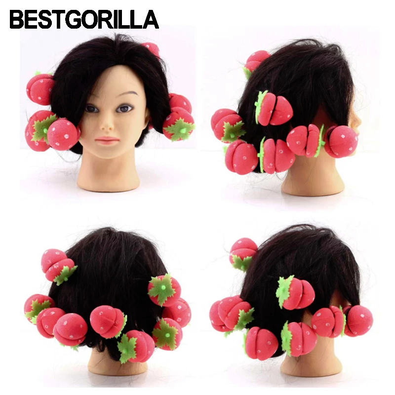 

6pcs Rollers Curlers Strawberry Balls Hair Care Soft Sponge Lovely DIY Hair Curler Tool