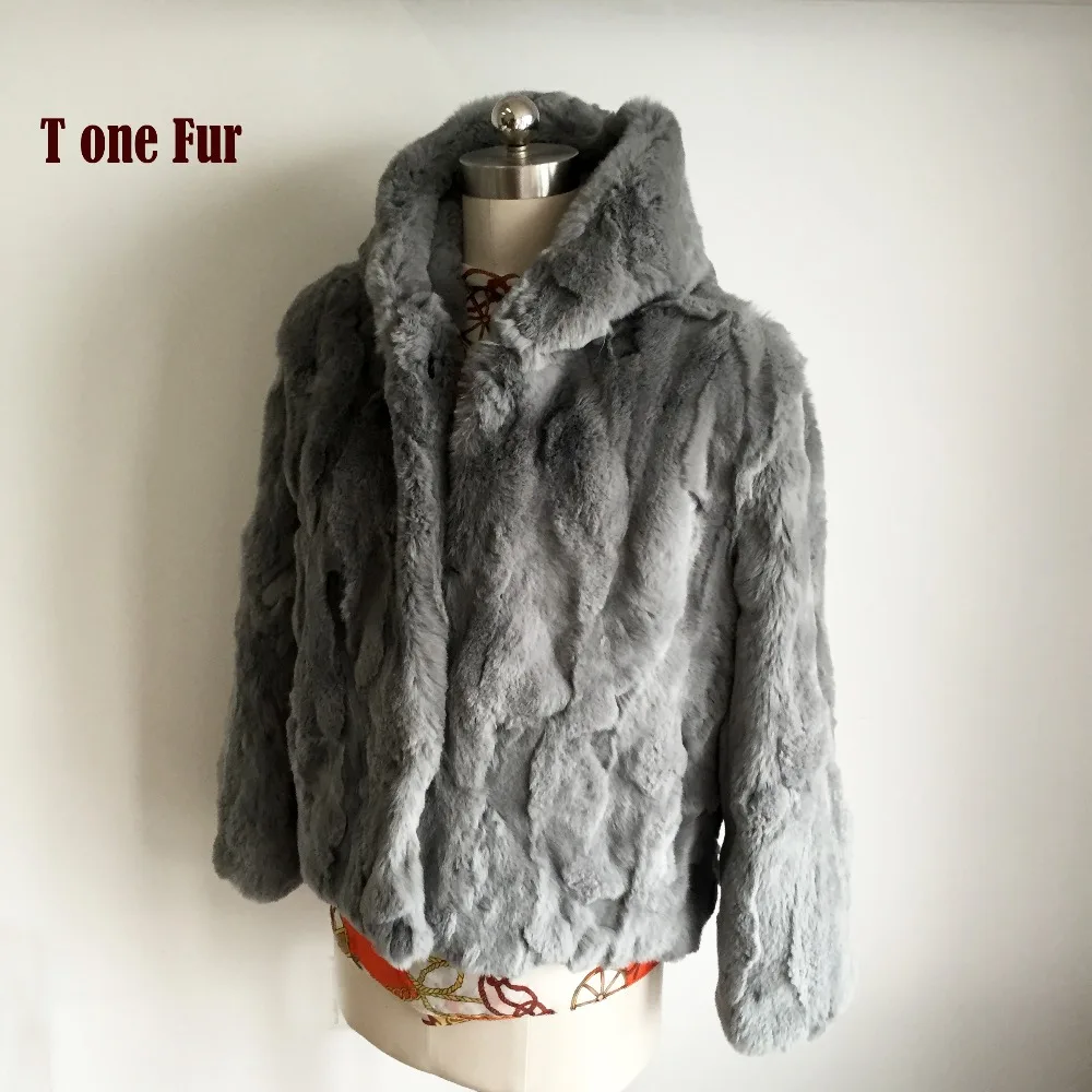 Buy 100 Real Rex Rabbit Fur Coat With Luxury Fur Hood