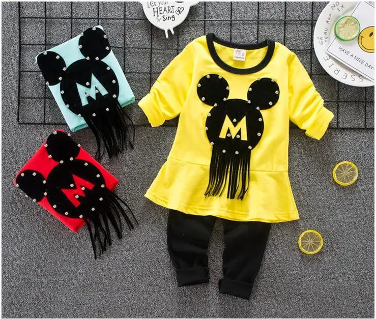 

Children clothes sets,baby girls spring autumn fashion cartoon mickey minnie long sleeve t-shirt+trousers 2pcs casual sport suit
