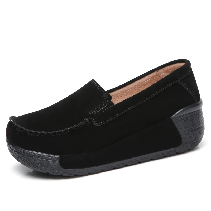 EOFK/брендовые демисезонные мокасины; женская обувь на плоской подошве; модная обувь на плоской платформе; женские лоферы; женские слипоны - Цвет: Черный
