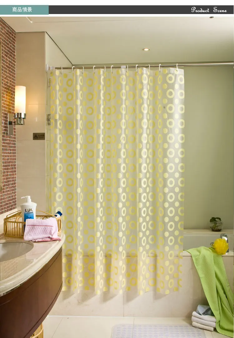 Fashion Yellow Circle Thickening Waterproof Shower Curtains Mildew