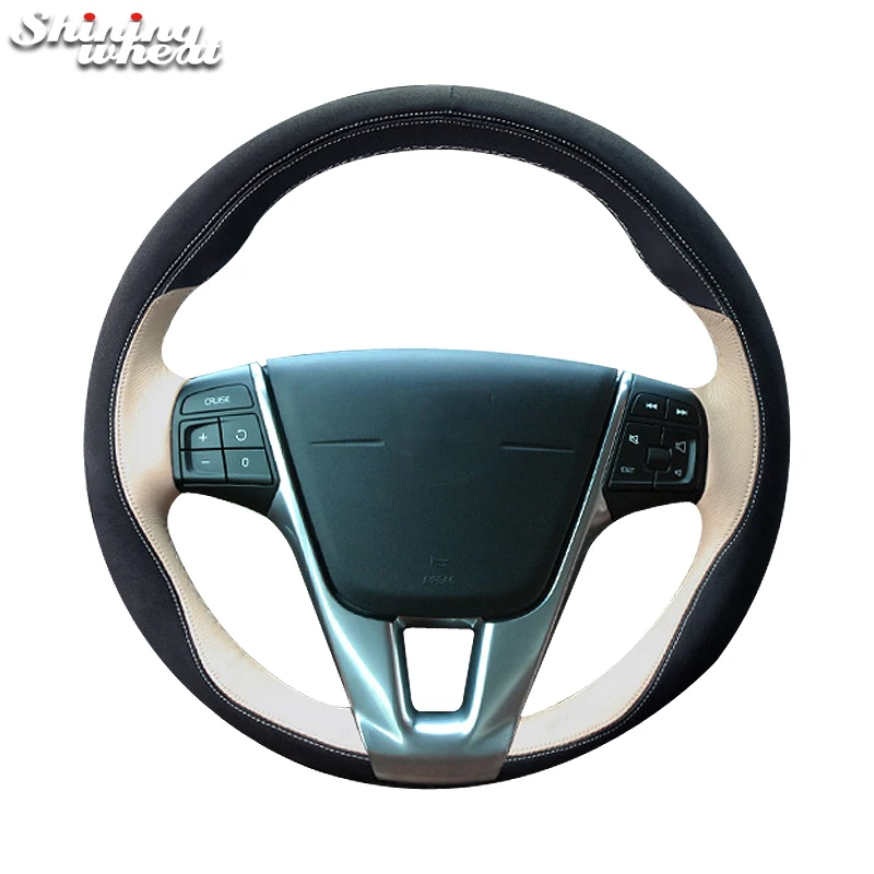 BANNIS Black Beige Leather Car Steering Wheel Cover for Volvo S60 V40
