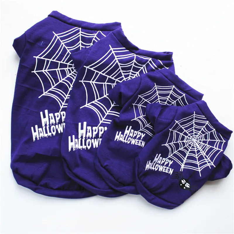 

New Purple Halloween Style Spider Web Printed Pets Dogs Vest Summer Autumn Puppy Dogs Halloween Cosplay Dresses Up Tops T-Shirt