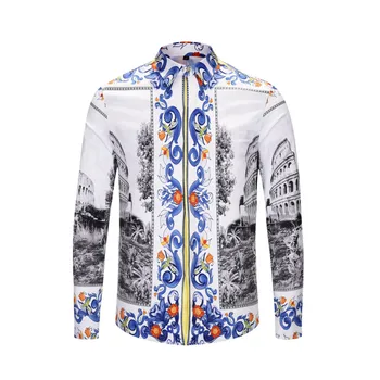 

Mens Shirt Hawaiian Long Sleeves Shirt 2019 Spring Print Luxury Travel Work Dating Slim Dress Chemise Blanche Male