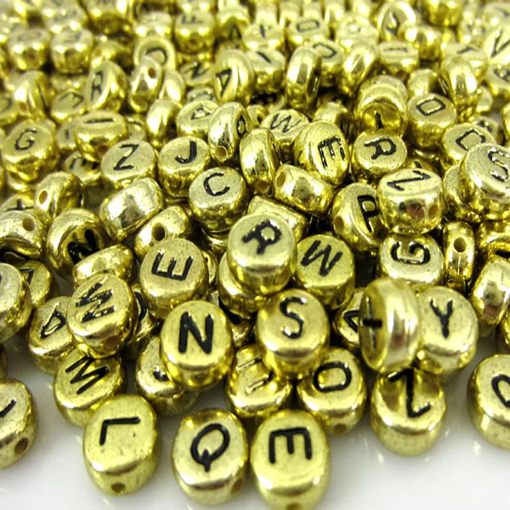 500Pcs Gold Letter Beads Alphabet Acrylic Beads For Jewelry Making 7mm