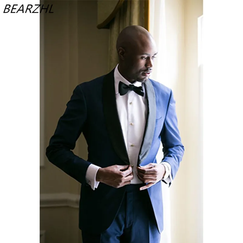 beach wedding tuxedo for men suit slim fit dress blue 2017 tailored