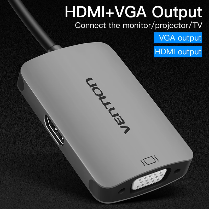 

VENITON USB C HUB to HDMI VGA output Adapter USB Type C to VGA HDMI Female for MacBook ChromeBook laptop Type-c Adapter