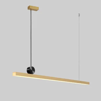 

Modern Pure Copper LED Pendant Lamps Simple Long Golden Gloss Pendant Light Geometric Restaurant Office Interior Hanging Lamp