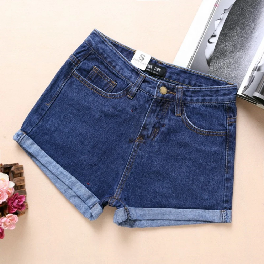 

Women Retro High Waisted Denim Shorts Women Rolled Denim Jeans Shorts With Pockets Summer Slim High Waist Rolled Denim Shorts