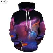 KYKU Brand Galaxy Space Sweatshirts men Astronaut Sweatshirt Printed Graffiti Hooded Casual Art Hoody Anime Colorful 3d Printed