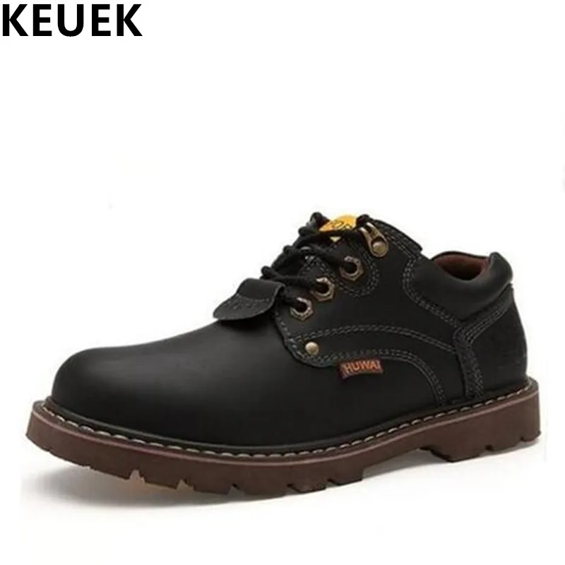 Fashion Men Work shoes Genuine leather Male Flats Casual outdoor shoes Lace Up Business dress