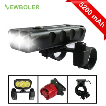 

NEWBOLER 2400 Lumen 3 LED Bicycle Light 5200mah L2/T6 Flashlight USB Charge Lamp Bike Front Light Set 2 Holder Mount Accessories