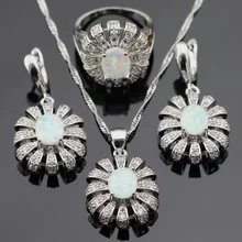 Ashley Australia White Opal Color de Plata Sistemas de La Joyería Para Las Mujeres Collar Colgante Anillos de Regalo de Navidad