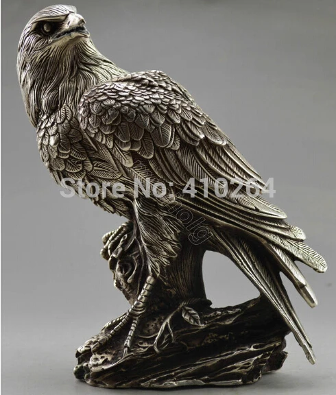 

Collectible Decorated Old Handwork Tibet Silver Carve Eagle On Tree Box & Statue