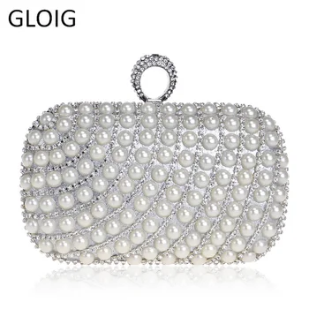 

GLOIG Finger Ring Fashion Wedding Party Clutch Beaded Diamonds Small Evening Bags Shoulder Messenger Handbags For Female Purse