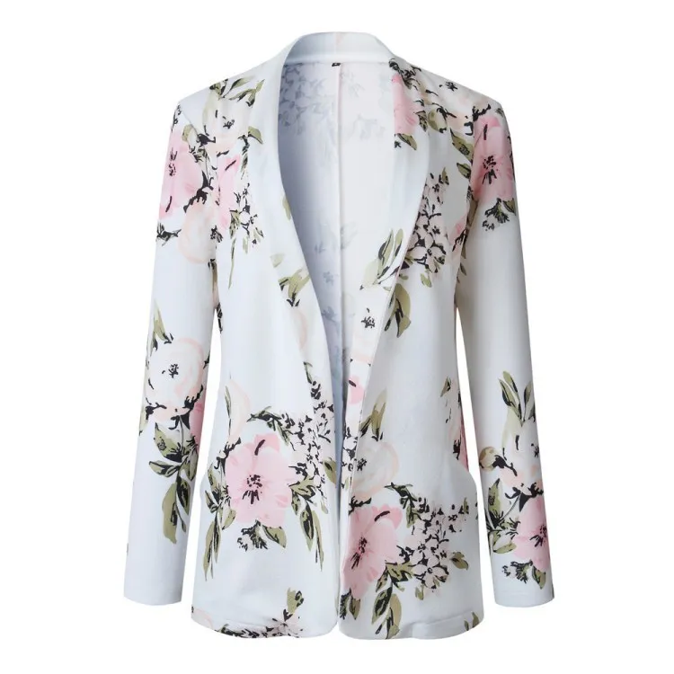 Женская белая куртка в стиле ретро с цветочным принтом, женская повседневная куртка, верхняя одежда, одежда с вырезами, Женский блейзер