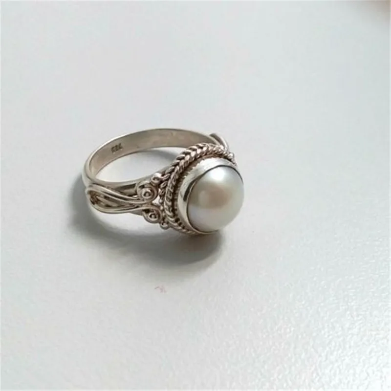Винтажные кольца с белым жемчугом для женщин, простое серебряное кольцо, обручальное кольцо, хорошее ювелирное изделие, Bague Femme Anillos Mujer E5T594