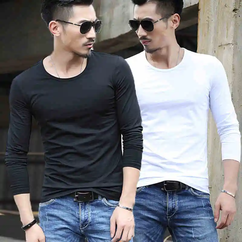 Hot 2017 New Spring Fashion Brand O Neck Slim Fit Long