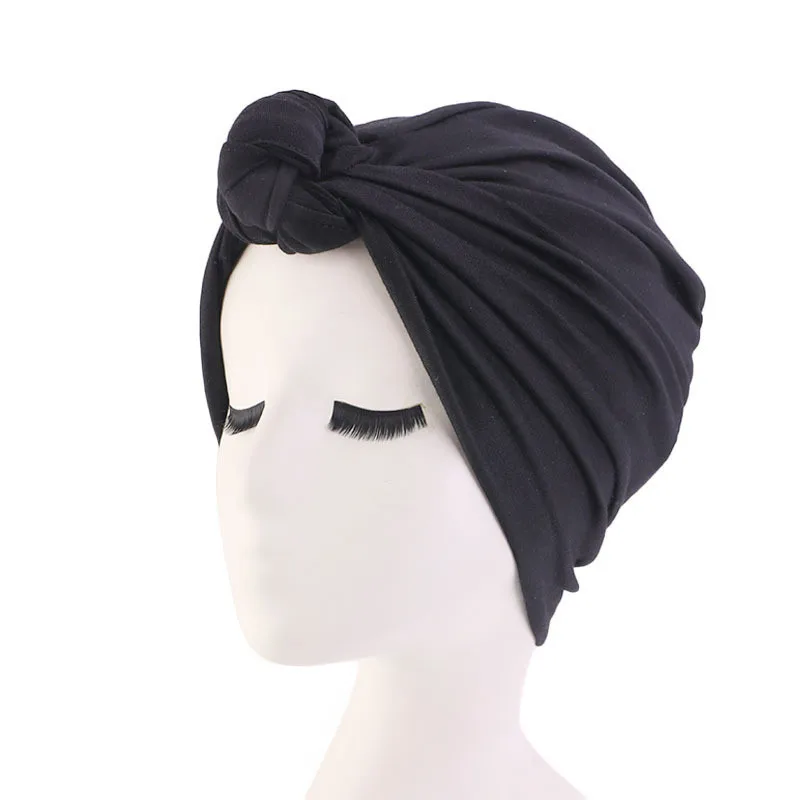 Хлопок галстук Эластичный Тюрбан волосы с оборками шапки бини банданы шарф для головы головные уборы для женщин 55