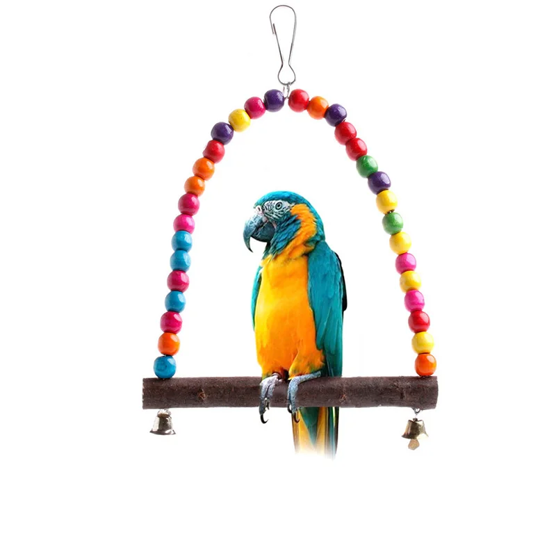 Wood Swing Bird Toy Colorful lifting Rope Parrot Cage Toys Finch