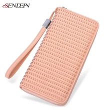 Weben Schaffell Leder Geldbörse Frauen Clutch Dame Abendgesellschaft Tasche Marke Designer Reißverschluss Weibliche Geldbörsen Kreditkarteninhaber