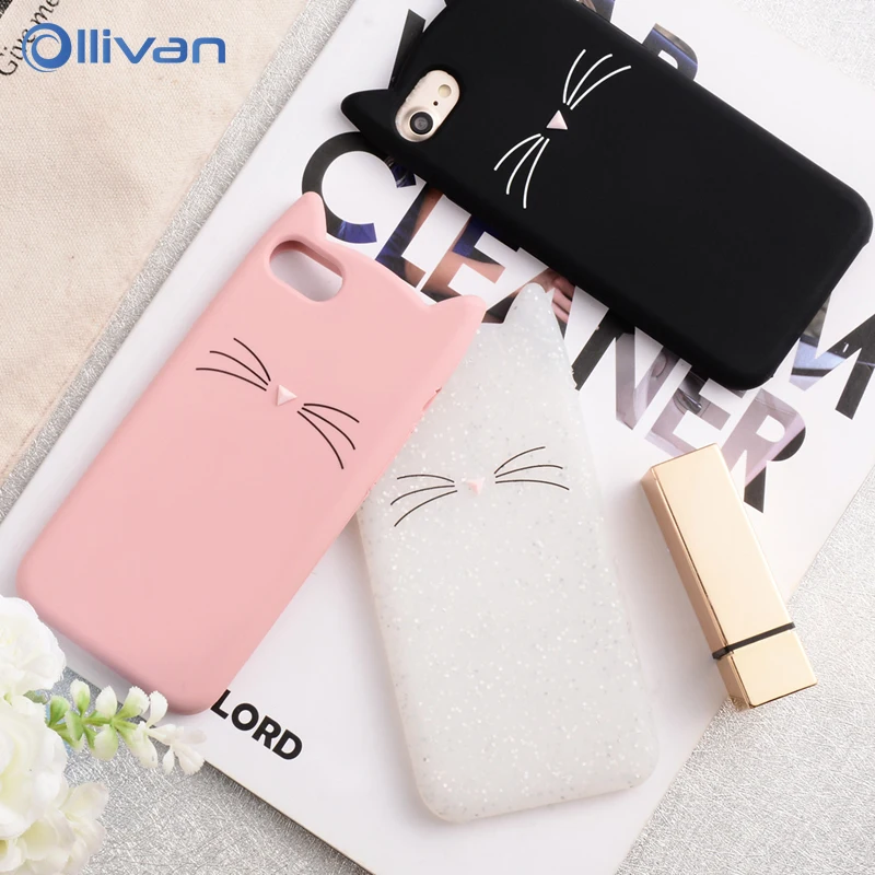 

For iPhone 6 6S 7 8 Plus Case 3D Cute Cartoon Leopard Print Cat Ear Silicone Case For iPhone X Xs Max Xr 5S SE 8Plus Cover Coque