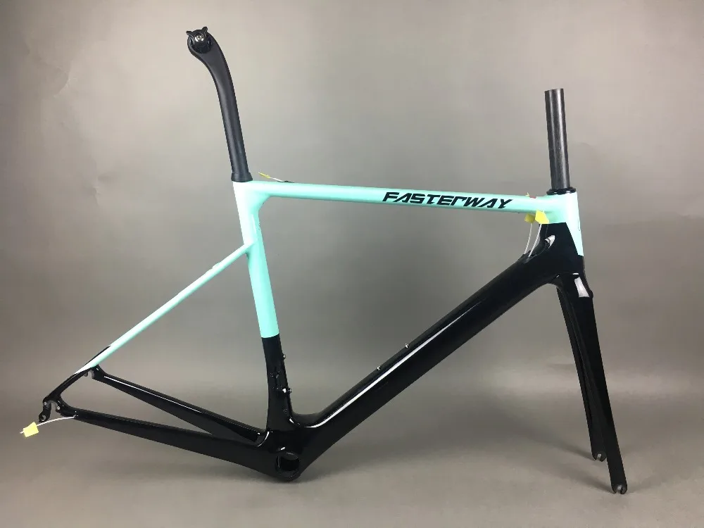 Excellent celeste blue with black FASTERWAY classic carbon road frameset UD weave carbon bike frame:Frameset+Seatpost+Fork+Clamp+Headset 1 Excellent celeste blue with black FASTERWAY classic carbon road frameset UD weave carbon bike frame:Frameset+Seatpost+Fork+Clamp+Headset 1